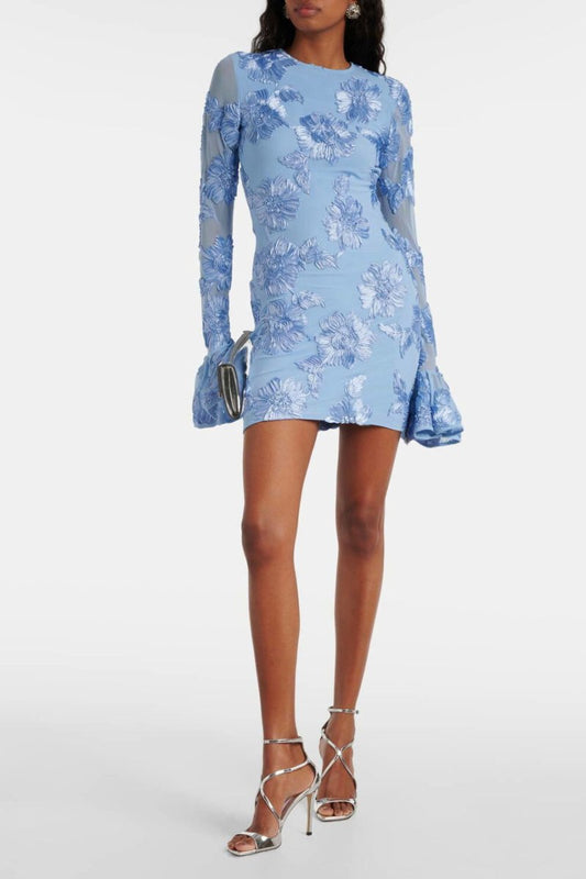 Dress for Women – Body-Length Fit – Floral Embroidery – Open Back – Long Sleeves