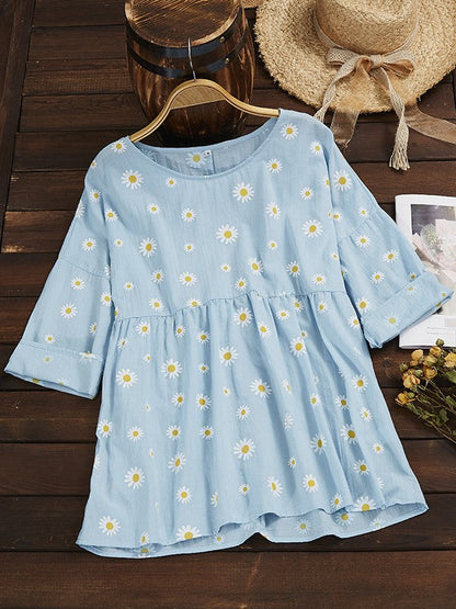 Women's Blouse – Relaxed Fit – Floral Print – Short-Sleeved – Breathable Blend