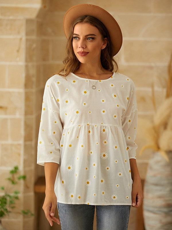 Women's Blouse – Relaxed Fit – Floral Print – Short-Sleeved – Breathable Blend