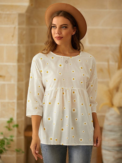 Women's Blouse – Relaxed Fit – Floral Print – Short-Sleeved – Breathable Blend