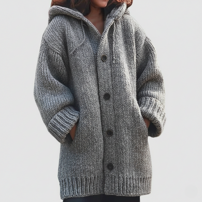 Isla Wool-Blend Oversized Hooded Cardigan | Button Front Pockets Cardigan