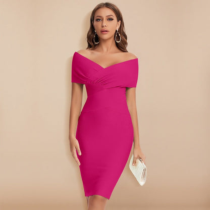 Women's Off-Shoulder Bodycon Dress – Knee-Length – Elegant Design – Ruched Bodice