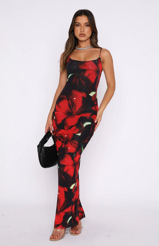 Women's Maxi Dress – Slim Fit – Spaghetti Straps – Floral Pattern – Lightweight and Breathable