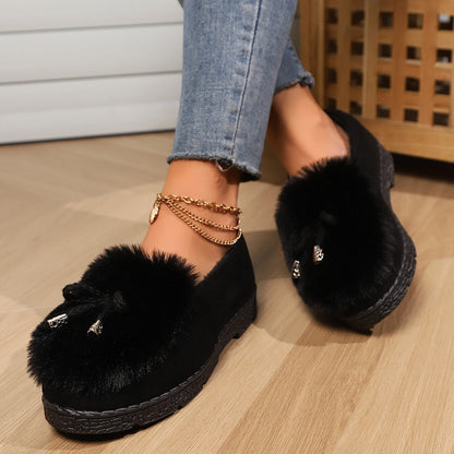 Women's Faux Fur Loafers - Slip-On Comfort - Casual Style