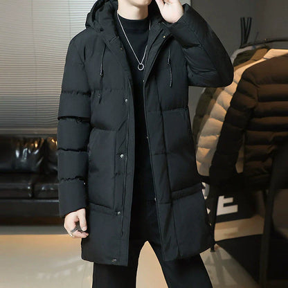 Men’s Puffer Jacket - Woven Synthetic - Hooded - Quilted - Long Length