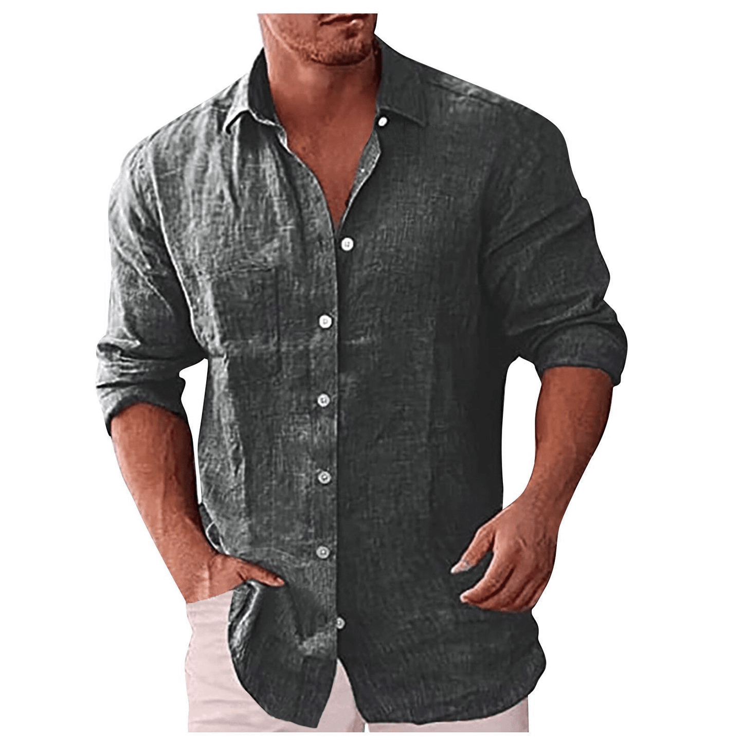 Men's Shirt – Relaxed Fit – Lightweight and Breathable – Long-Sleeved Button Closure
