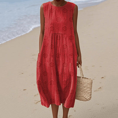 Dress for Women – Sleeveless Midi – Loose Fit – Natural Fibers – Floral Print