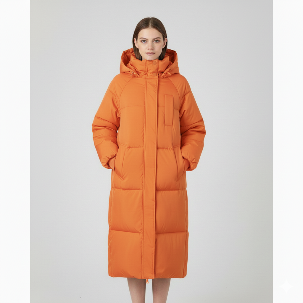 Women's Winter Mid-Length Cotton Coat - Oversized Hooded Puffer Jacket