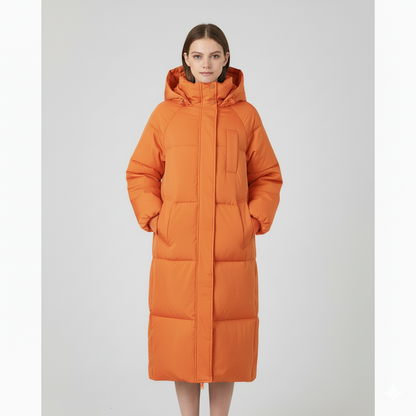 Women's Winter Mid-Length Cotton Coat - Oversized Hooded Puffer Jacket
