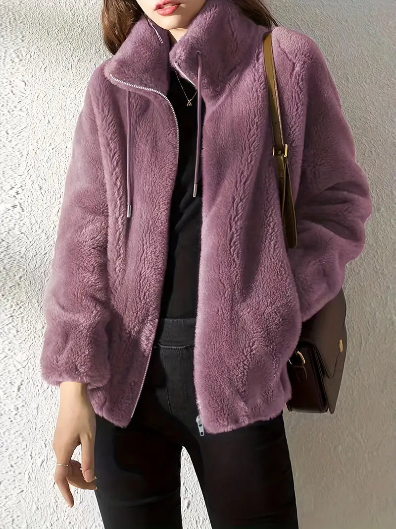 Women's Teddy Jacket – Oversized Fit – Soft Fleece – High Collar with Zipper