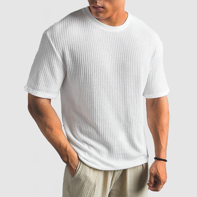 Men's T-shirt – Relaxed Fit – Knitted Texture – Round Neck Short Sleeve