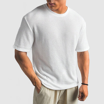 Men's T-shirt – Relaxed Fit – Knitted Texture – Round Neck Short Sleeve