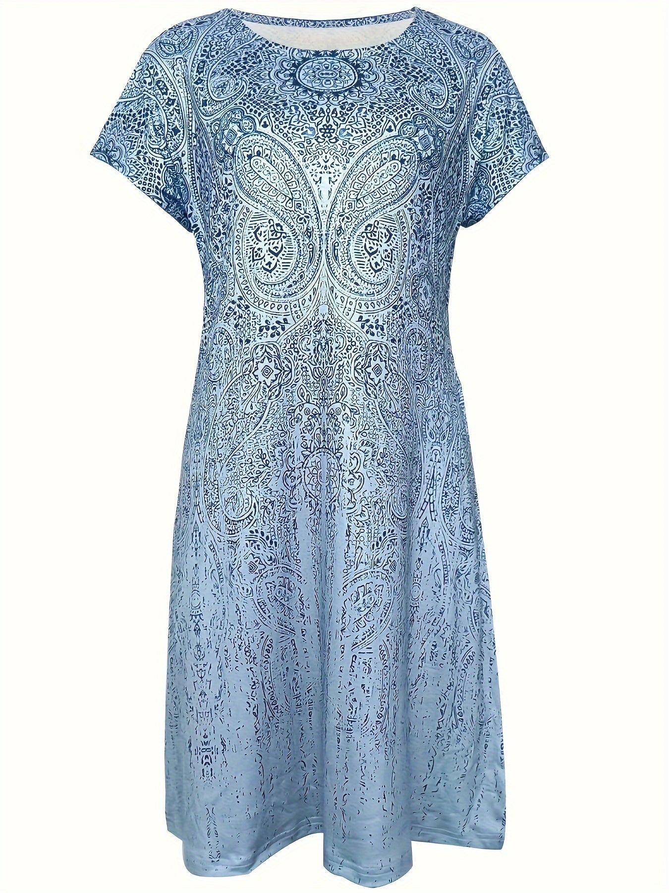 Dress for Women – Mini – Relaxed Fit – Short-Sleeved – Round Neck – Print Design