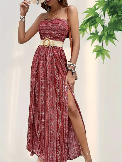 Women's Jumpsuit - Strapless Smock Top - Wide Legs - Bohemian Pattern