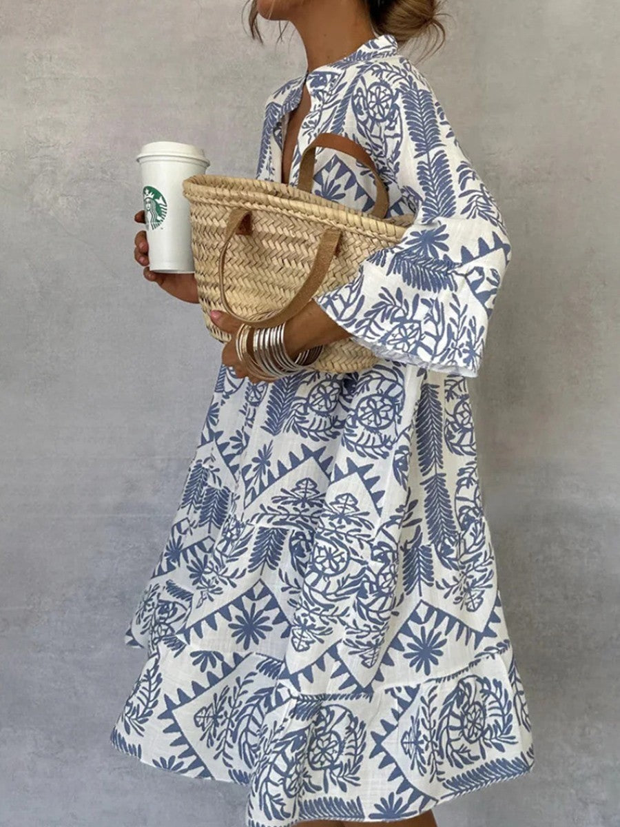 Dress for Women – Mini Dress – V-Neck – 3/4 Sleeves – Relaxed Fit – Lightweight and Breathable