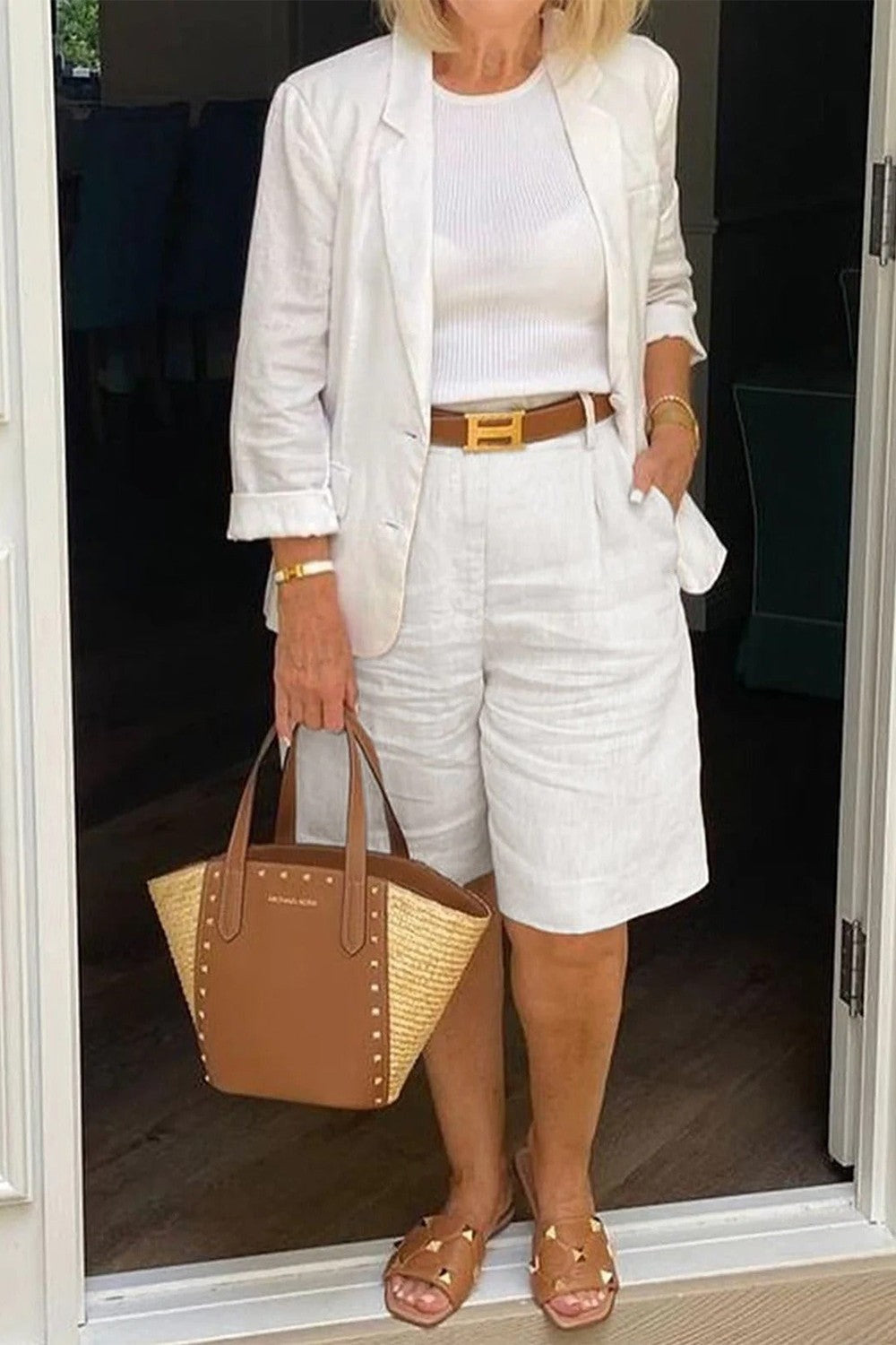 Women's Blazer and Shorts Set – Casual Fit – Knee-Length – Breathable Mix