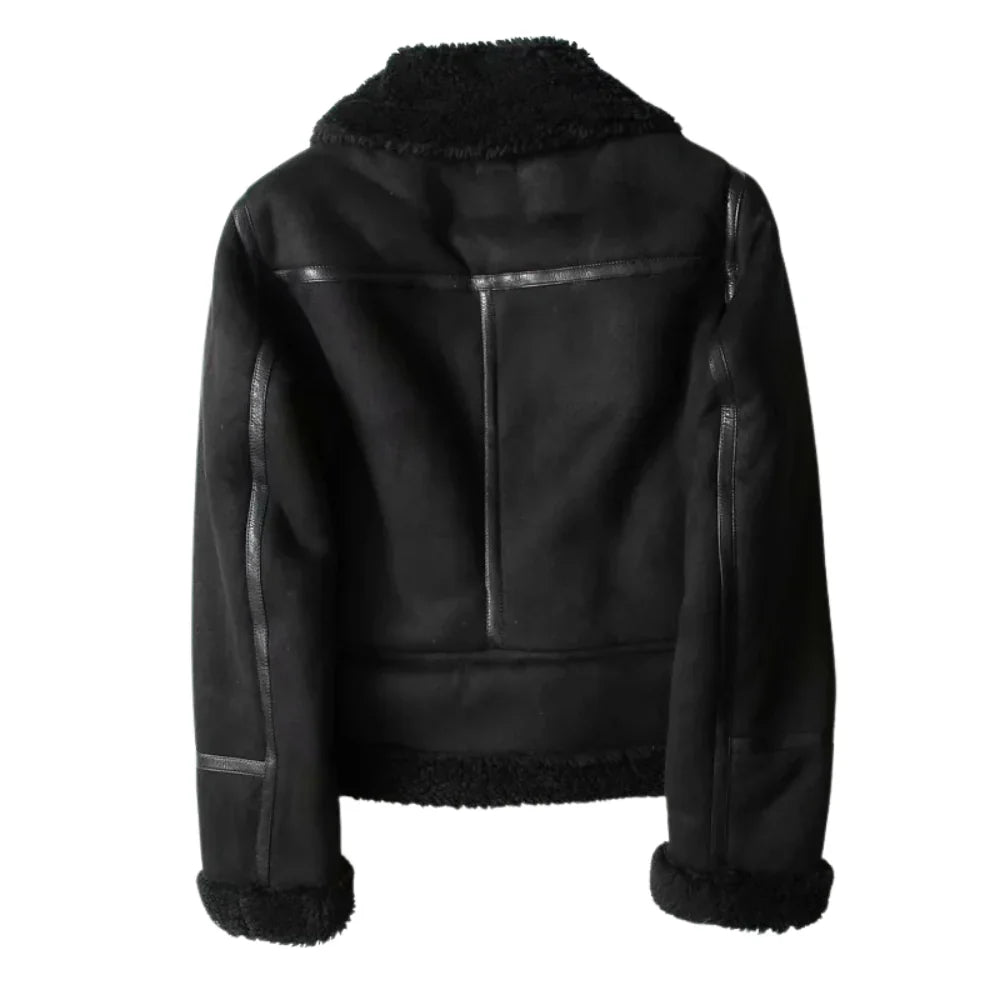 Amelia Regular Fit Shearling Jacket | Shearling Trim Belted Jacket