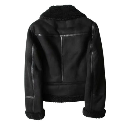 Amelia Regular Fit Shearling Jacket | Shearling Trim Belted Jacket