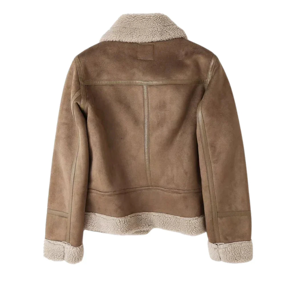 Amelia Regular Fit Shearling Jacket | Shearling Trim Belted Jacket
