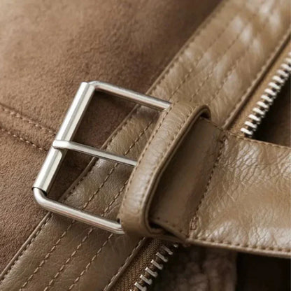 Amelia Regular Fit Shearling Jacket | Shearling Trim Belted Jacket