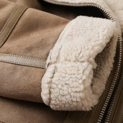 Amelia Regular Fit Shearling Jacket | Shearling Trim Belted Jacket