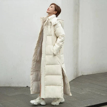 Women's Long Down Jacket - Quilted Puffer Design - High Collar - Warm and Stylish