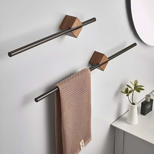 Minimalist Wood and Metal Towel Rack