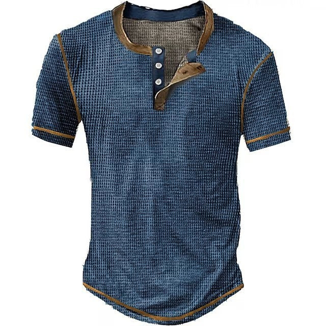 Men's Henley T-shirt – Waffle Knit – Regular Fit – Button Closure – Short Sleeve