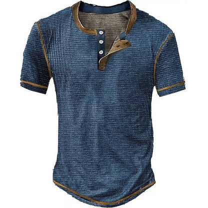 Men's Henley T-shirt – Waffle Knit – Regular Fit – Button Closure – Short Sleeve