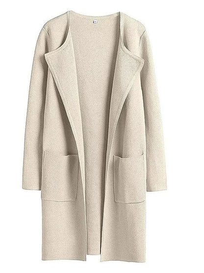Women's Coat – Relaxed Fit – Knee Length – Wide Lapels – Minimalist Design