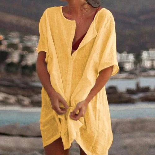 Women's Tunic Top – Relaxed Fit – Short Sleeves – Breathable Natural Material