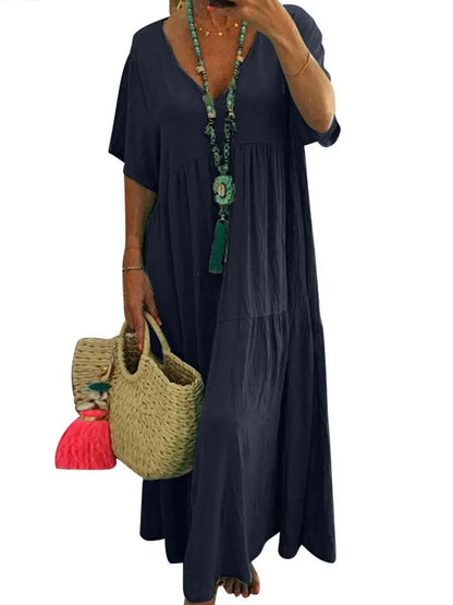 Laurence - Kvinders Boho Maxi-kjole – V-hals, løs pasform