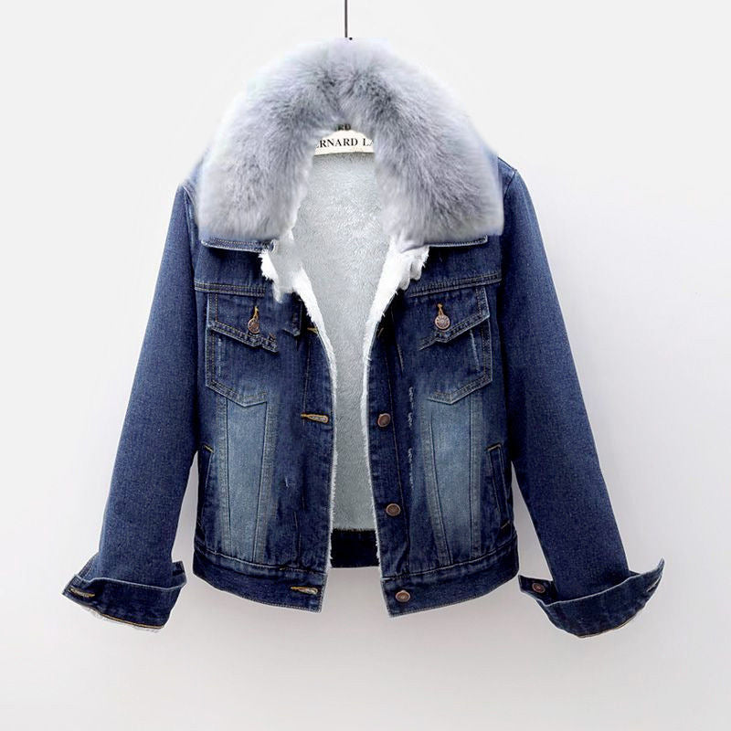Amelia Regular Fit Denim Jacket | Fur Collar Sherpa Lined Denim Jacket