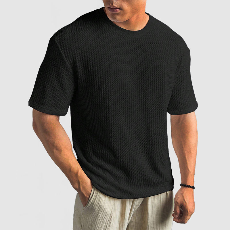 Men's T-shirt – Relaxed Fit – Knitted Texture – Round Neck Short Sleeve