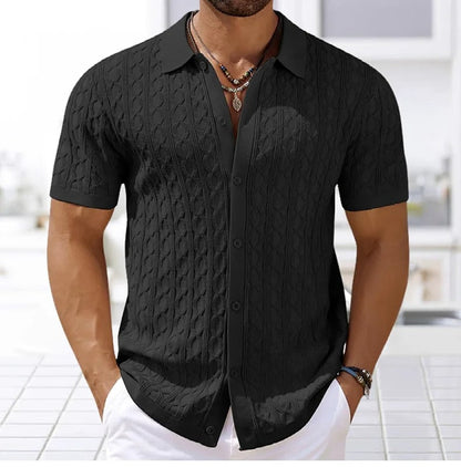 Men's Polo Shirt – Slim Fit – Jacquard Knit – Short-Sleeved – Button Closure Retro Style
