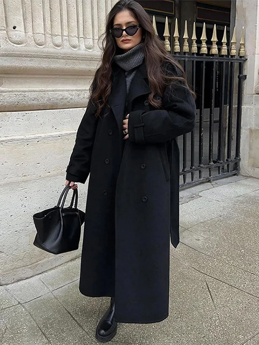 Women's Trench Coat – Wool Blend – Double Breasted – Tie Belt – Full Length