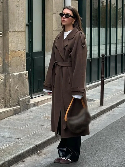 Women's Trench Coat – Wool Blend – Double Breasted – Tie Belt – Full Length