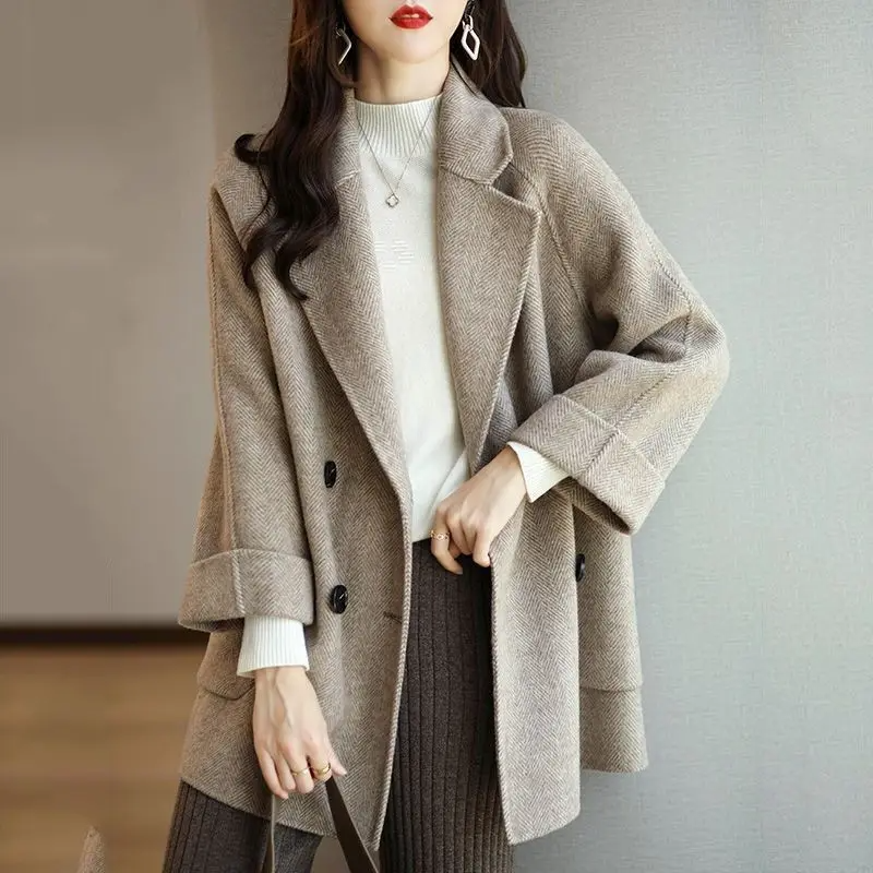 Women's Trench Coat – Slim Fit – Wool Texture – Double Breasted – Tailored Design