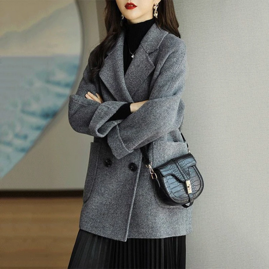 Women's Trench Coat – Slim Fit – Wool Texture – Double Breasted – Tailored Design