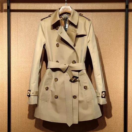 Women's trench coat – slim fit – double-breasted – belted waist – short length