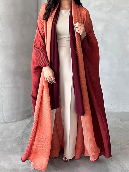 Women's Trench Coat – Oversized Fit – Pleated Texture – Shawl Collar – Batwing Sleeves