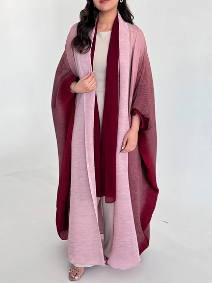 Women's Trench Coat – Oversized Fit – Pleated Texture – Shawl Collar – Batwing Sleeves