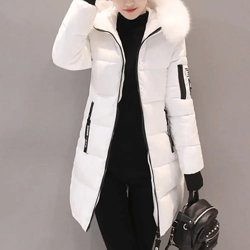 Women’s Puffer Coat - Woven Blend - Oversized Fit - Mid-Thigh Length - Faux Fur Hood