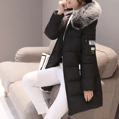 Women’s Puffer Coat - Woven Blend - Oversized Fit - Mid-Thigh Length - Faux Fur Hood
