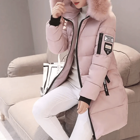 Women’s Puffer Coat - Woven Blend - Oversized Fit - Mid-Thigh Length - Faux Fur Hood