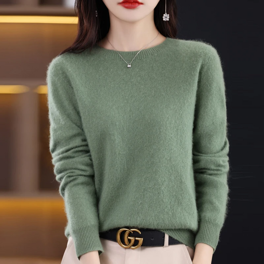 Women's Pullover Sweater – Wool – Regular Fit – Long Sleeves – Round Neck – Rib Details