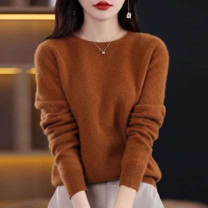 Women's Pullover Sweater – Wool – Regular Fit – Long Sleeves – Round Neck – Rib Details