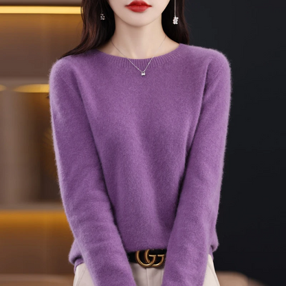 Women's Pullover Sweater – Wool – Regular Fit – Long Sleeves – Round Neck – Rib Details