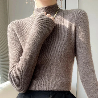 Women's Pullover Sweater – Slim Fit – Wool Blend Knit – Turtleneck – Ribbed Edges