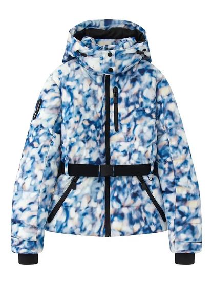 Women’s Ski Jacket - Insulated Fabric - Puffer Silhouette - Belted Waist - Hooded